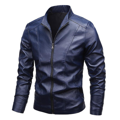 Men's Stand Collar Zip Leather Jacket
