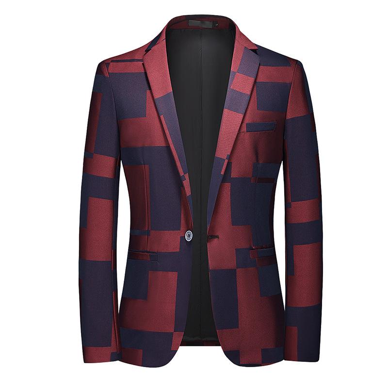 Vintage Print Slim Fit One Button Blazer