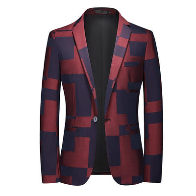 Vintage Print Slim Fit One Button Blazer
