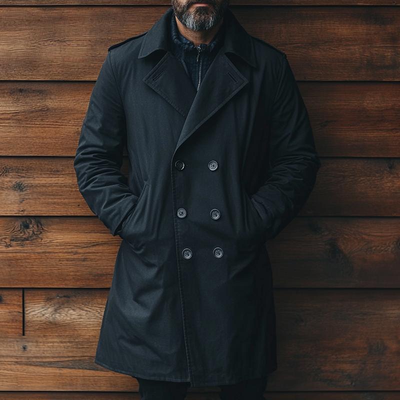 Men's Vintage Loose Black Double Breasted Trench Coat 55173843U