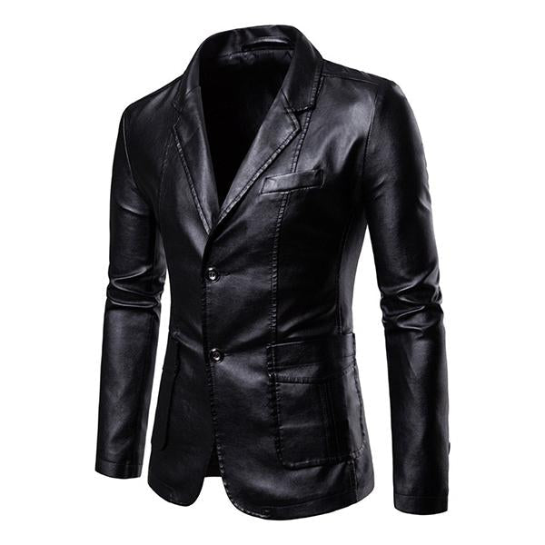 Vintage Lapel Two Button Leather Blazer