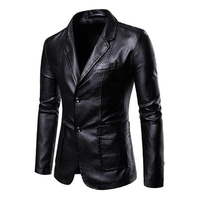 Vintage Lapel Two Button Leather Blazer