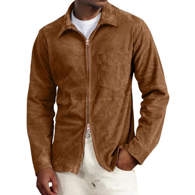 Men's Solid Suede Lapel Chest Pocket Jacket