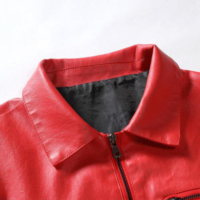 Men's Lapel Collar Zip-Up Leather Jacket