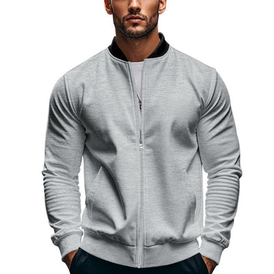Men's Contrast Color Casual Zipper Baseball Jacket