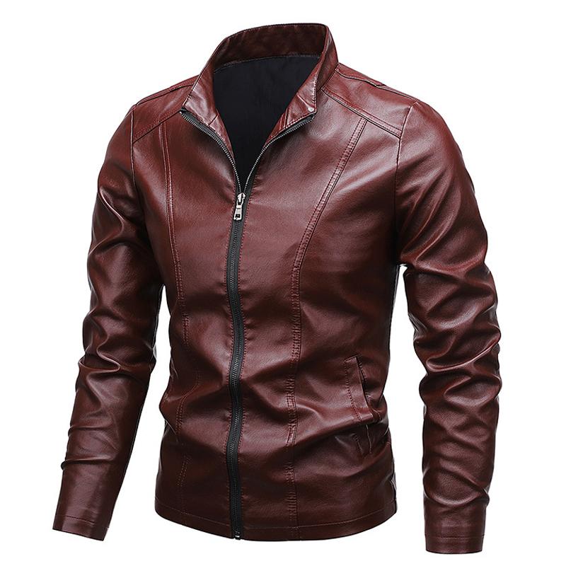 Men's Stand Collar Zip Leather Jacket