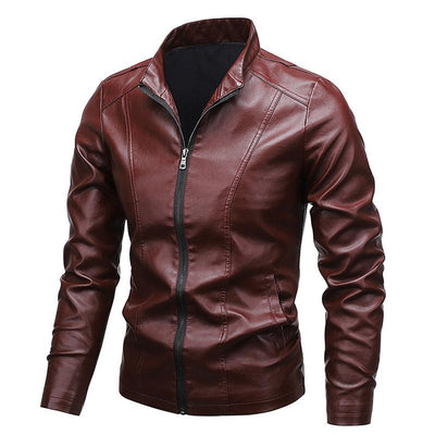 Men's Stand Collar Zip Leather Jacket