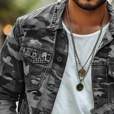 Men's Vintage Camouflage Print Single Breasted Jacket