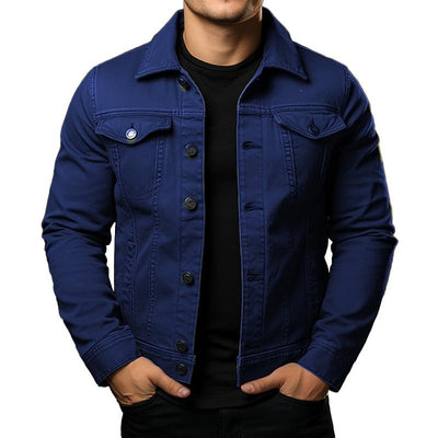 Men's Classic Solid Color Lapel Single Breasted Cargo Denim Jacket