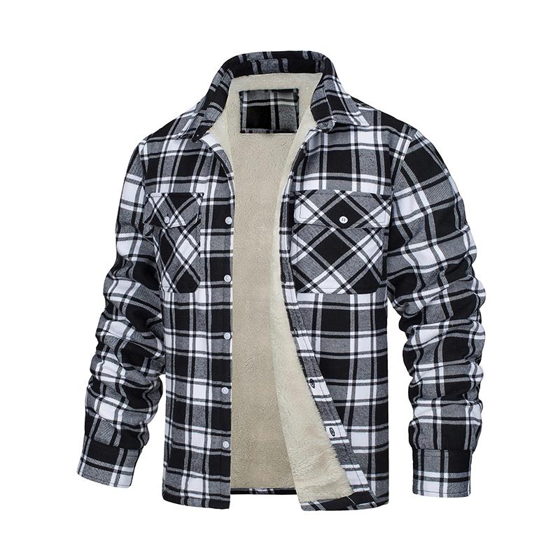 Men's Classic Casual Long Sleeve Lapel Plaid Plush Jacket