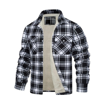 Men's Classic Casual Long Sleeve Lapel Plaid Plush Jacket