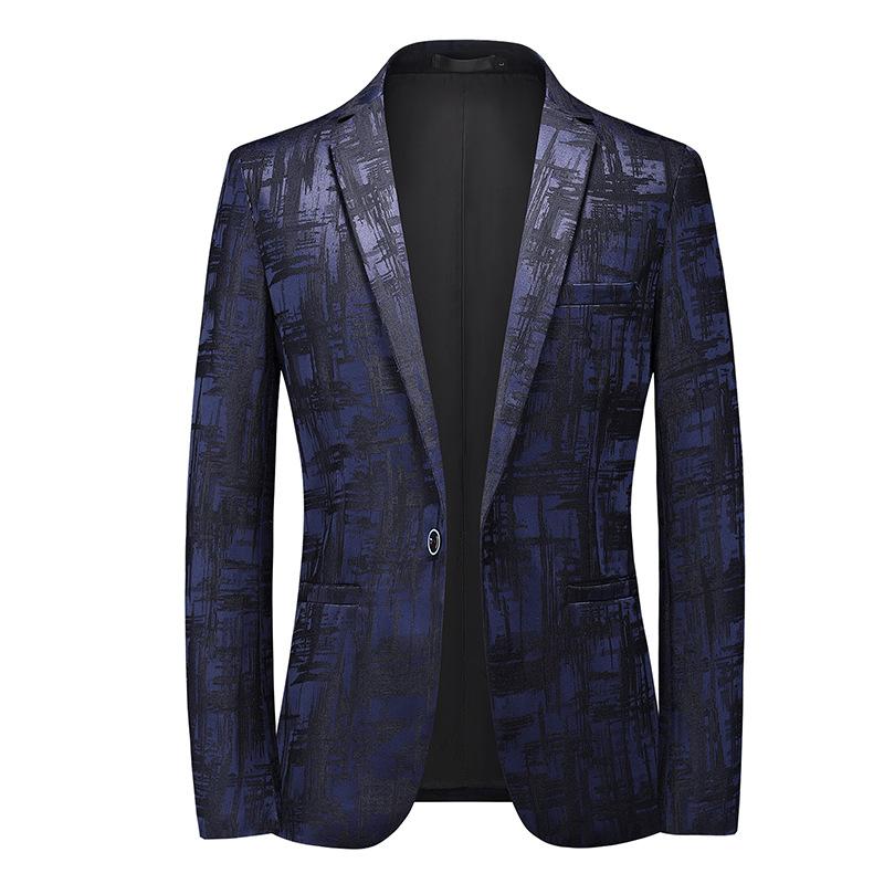 Vintage Print Slim Fit One Button Blazer