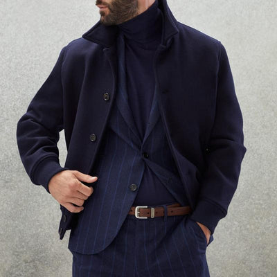 Men's Casual Stand Collar Wool Blend Single Breasted Bomber Jacket