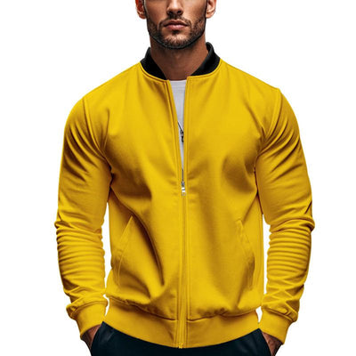 Men's Contrast Color Casual Zipper Baseball Jacket