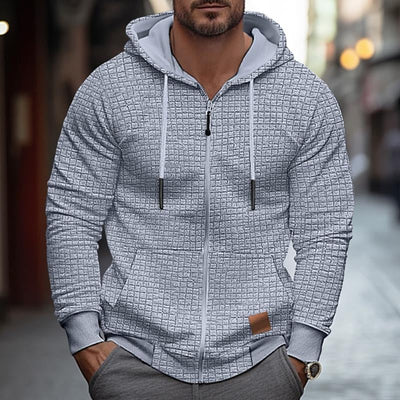 Men's Solid Waffle Long Sleeve Hooded Jacket