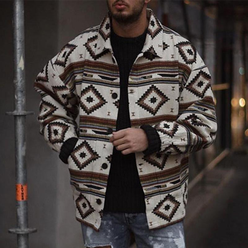 Men's Geometric Print Lapel Button Jacket