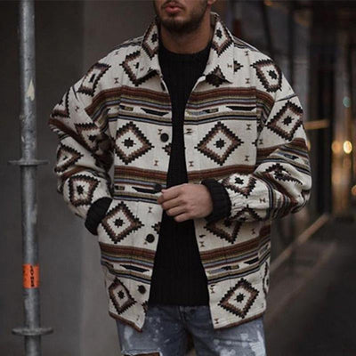 Men's Geometric Print Lapel Button Jacket