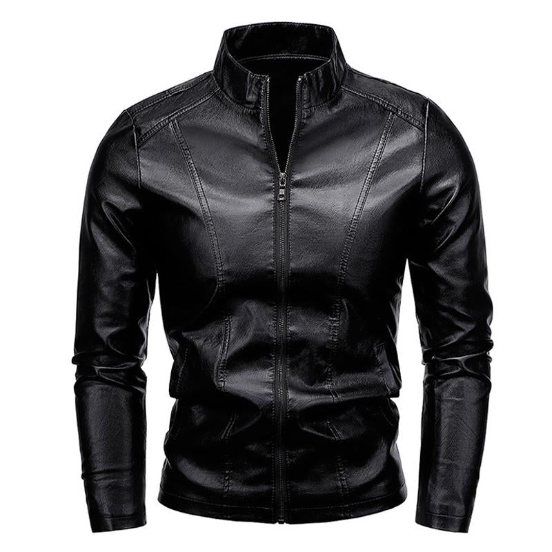 Men's Stand Collar Zip Leather Jacket