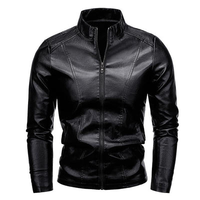 Men's Stand Collar Zip Leather Jacket