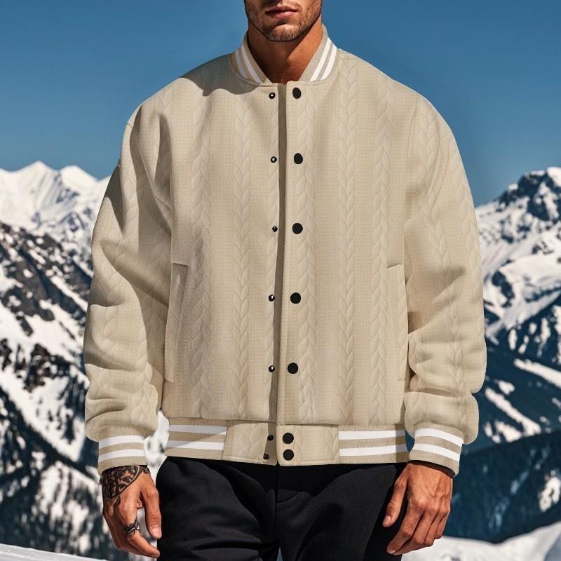 Men's Classic Casual Autumn And Winter Button Jacquard Baseball Jacket