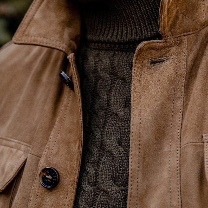 Men's Vintage Lapel Multi Pocket Solid Suede Jacket