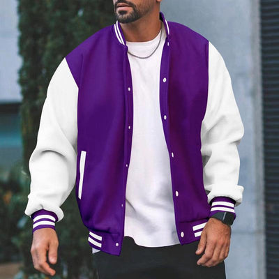 Men's Color Block Stand Collar Single Breasted Baseball Jacket