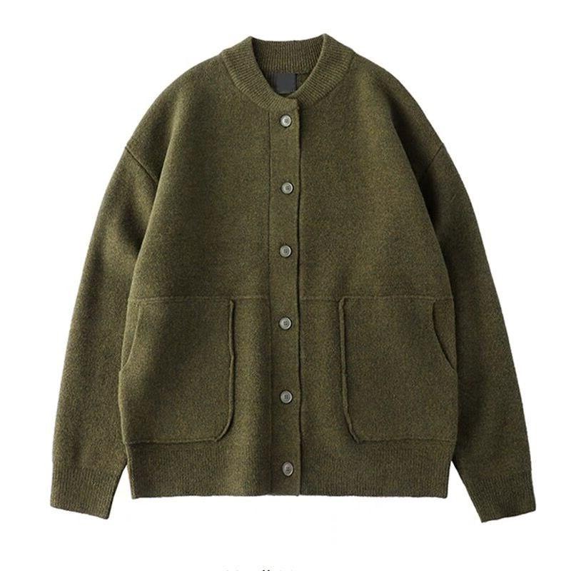Men's Solid Round Neck Single Breasted Knit Cardigan 02767758Z
