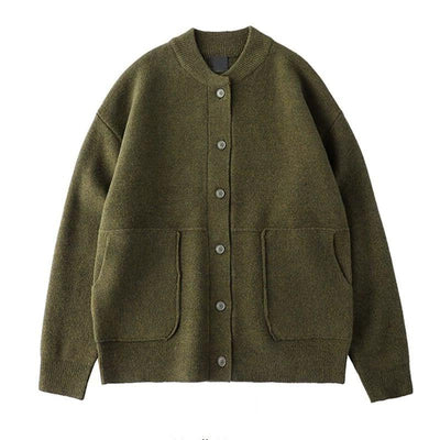 Men's Solid Round Neck Single Breasted Knit Cardigan 02767758Z