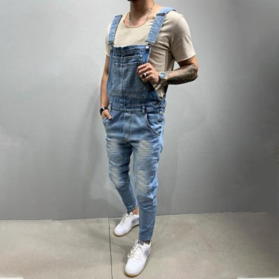 Men's Casual Ripped Denim Overalls 85173375Y