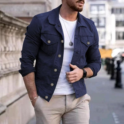 Men's Casual Slim Fit Multi-pocket Lapel Work Jacket