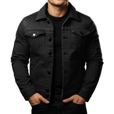 Men's Classic Solid Color Lapel Single Breasted Cargo Denim Jacket