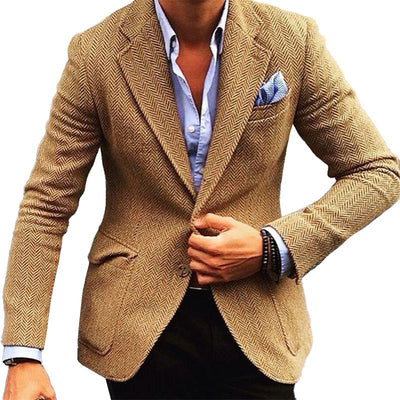 Vintage Herringbone Lapel Single Breasted Blazer