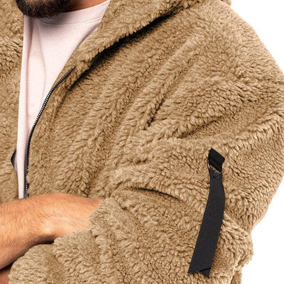 Men's Solid Color Double Fleece Warm Loose Hooded Jacket