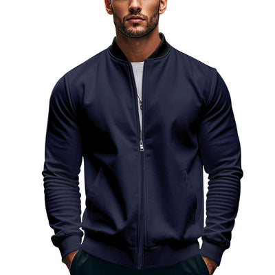 Men's Contrast Color Casual Zipper Baseball Jacket