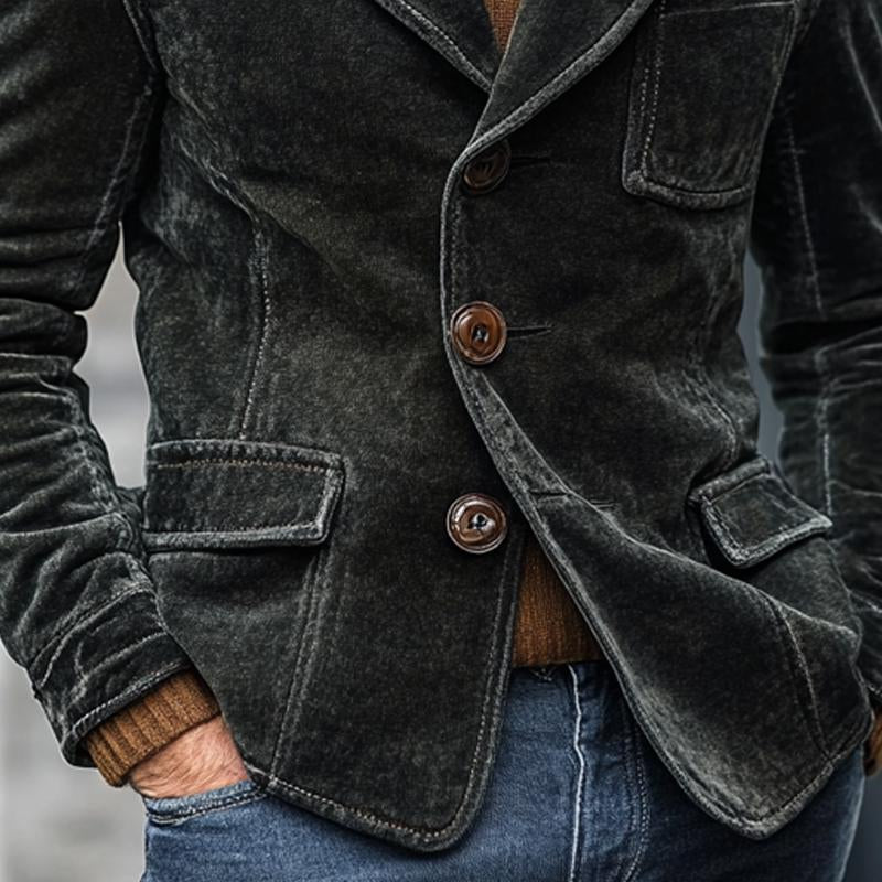 Solid Velvet Single Breasted Blazer