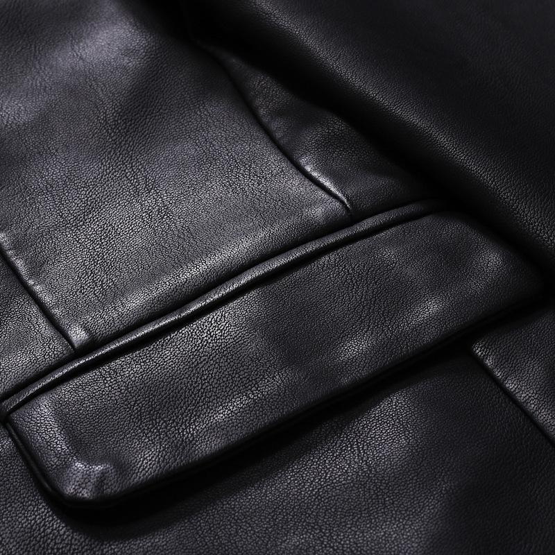 Vintage Lapel Single Breasted Slim Leather Blazer