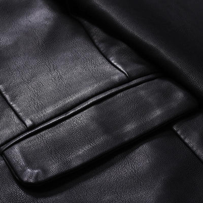 Vintage Lapel Single Breasted Slim Leather Blazer
