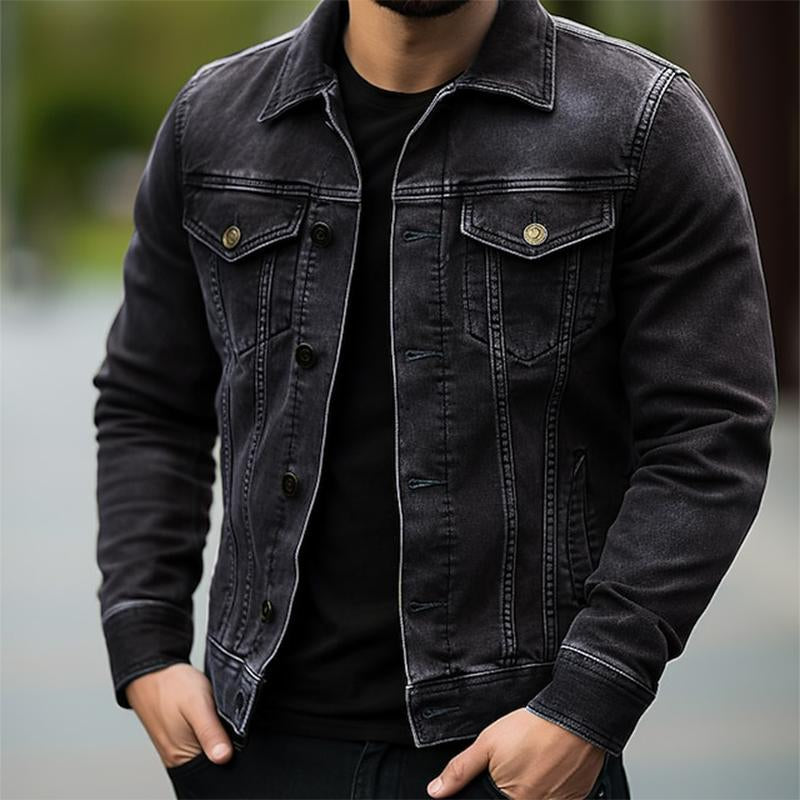 Men's Vintage Fit Lapel Single Breasted Denim Jacket
