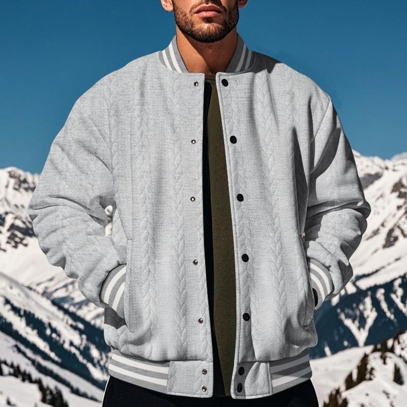 Men's Classic Casual Autumn And Winter Button Jacquard Baseball Jacket