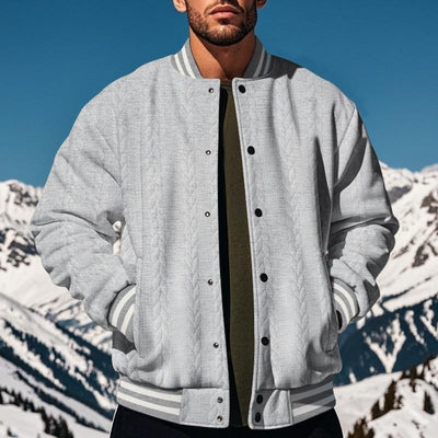 Men's Classic Casual Autumn And Winter Button Jacquard Baseball Jacket