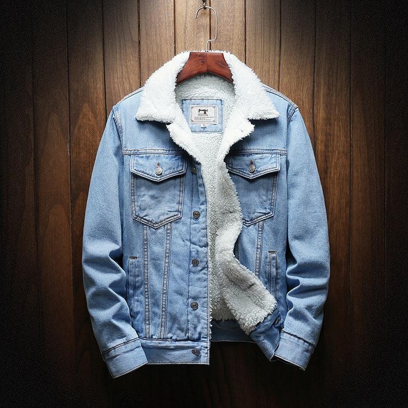 Men's Casual Teddy Fleece Insulated Long Sleeve Denim Jacket
