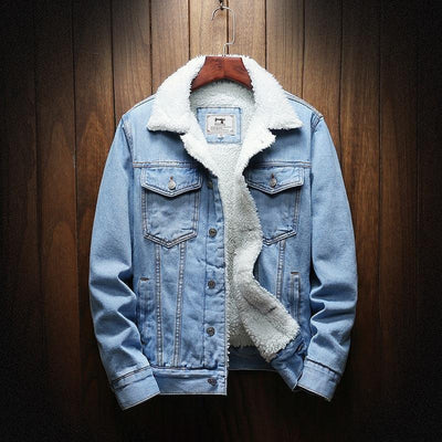 Men's Casual Teddy Fleece Insulated Long Sleeve Denim Jacket