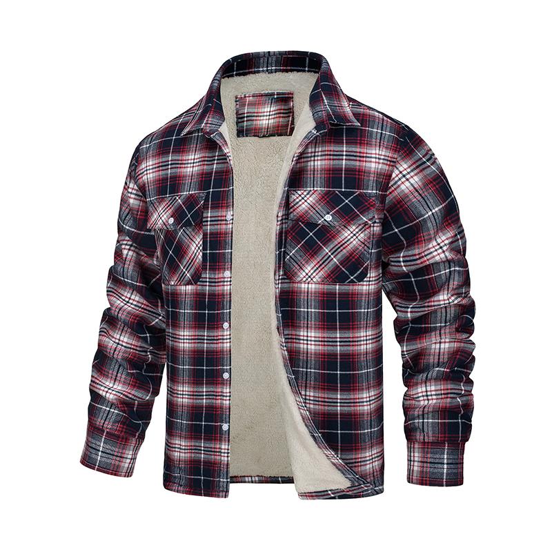 Men's Classic Casual Long Sleeve Lapel Plaid Plush Jacket