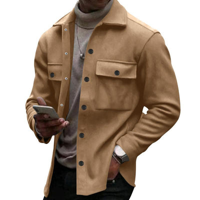 Men's Solid Color Plush Lapel Chest Pocket Single Breasted Jacket