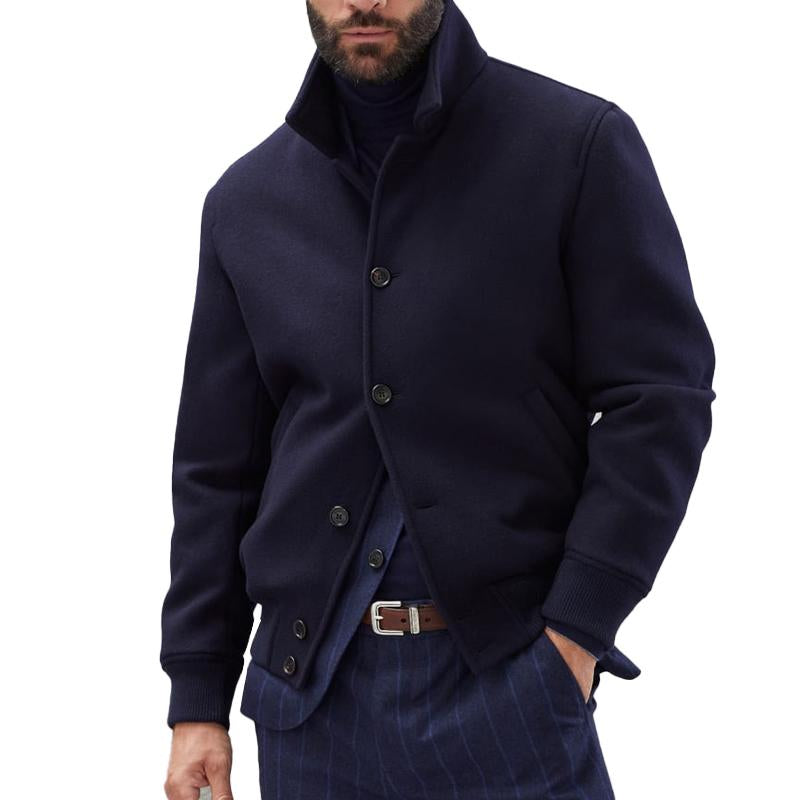 Men's Casual Stand Collar Wool Blend Single Breasted Bomber Jacket