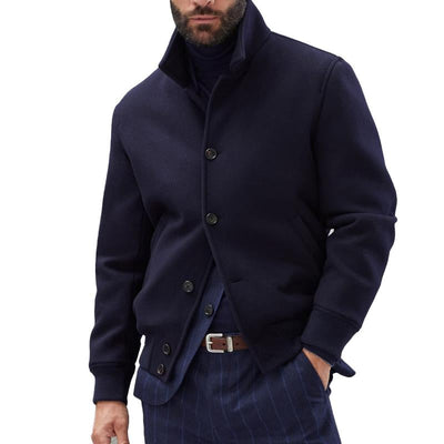 Men's Casual Stand Collar Wool Blend Single Breasted Bomber Jacket