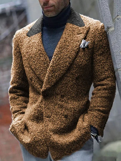 Vintage Sherpa Contrast Stitching Double Pocket Casual Retro Lapel Blazer