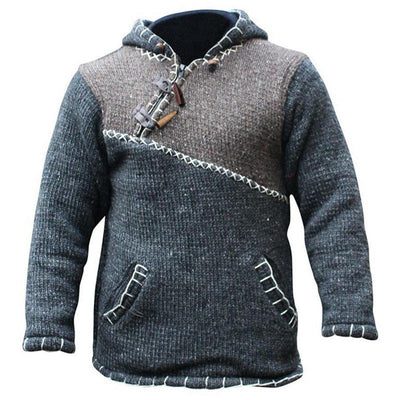 Men's Contrast Pullover Hooded Long Sleeve Knit Sweater 91376193M