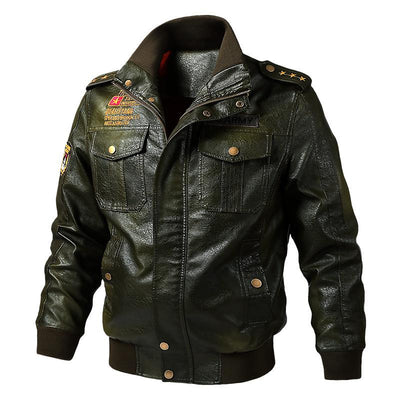 Men's Embroidered Leather Motorcycle Jacket