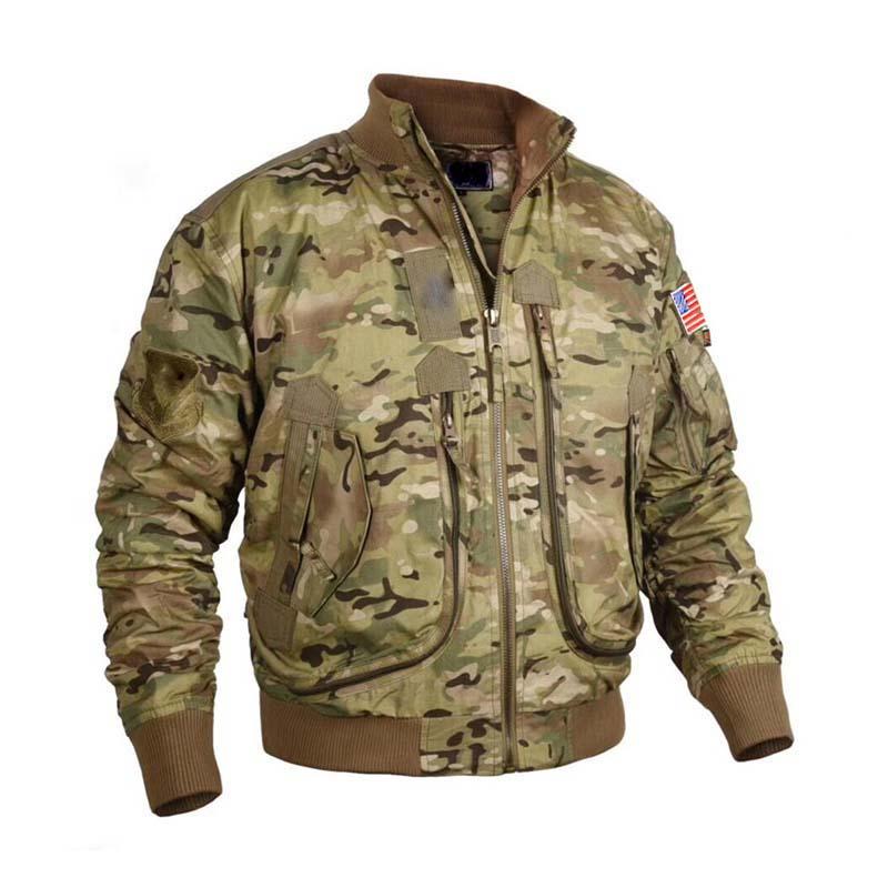 Men's Classic Casual Multi-Pocket Zipper Stand Collar Flight Jacket